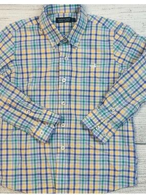 Southern Marsh Yellow Green Blue Plaid Button-Down Shirt